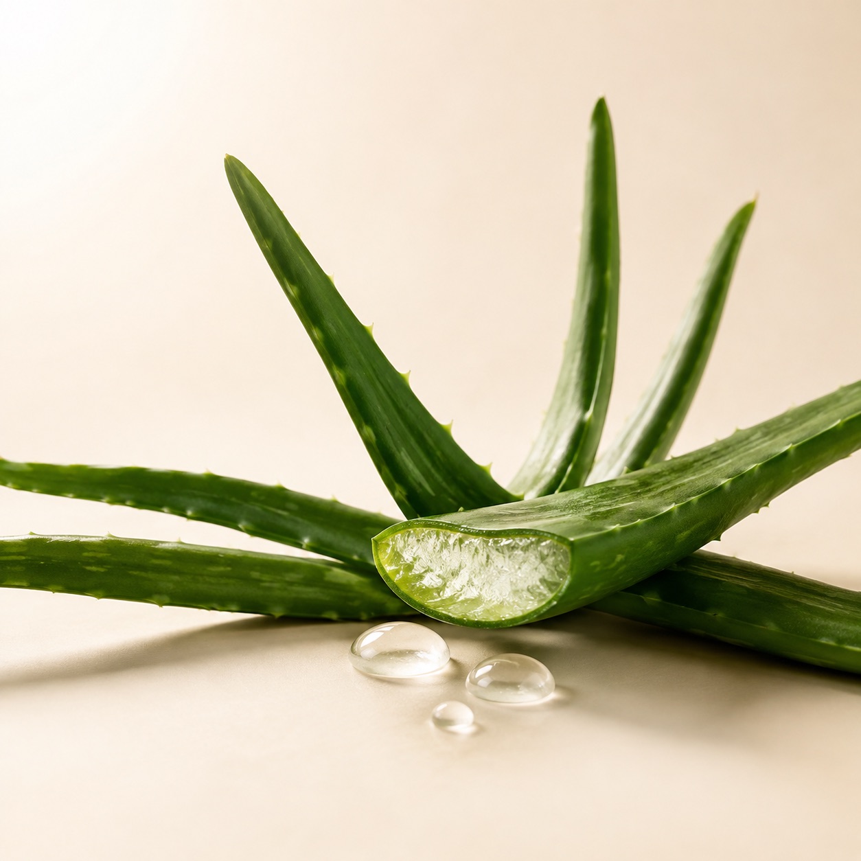 Aloe vera leaves with a drop of gel