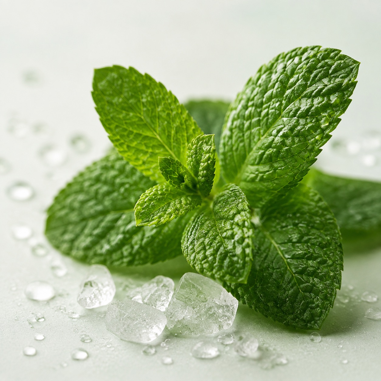 Fresh mint leaves with menthol crystals