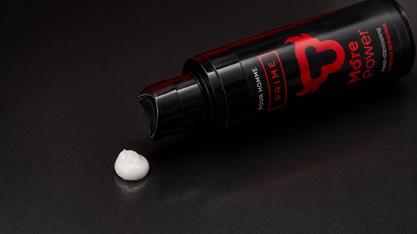 Prime bottle dispensing a dollop of white cream