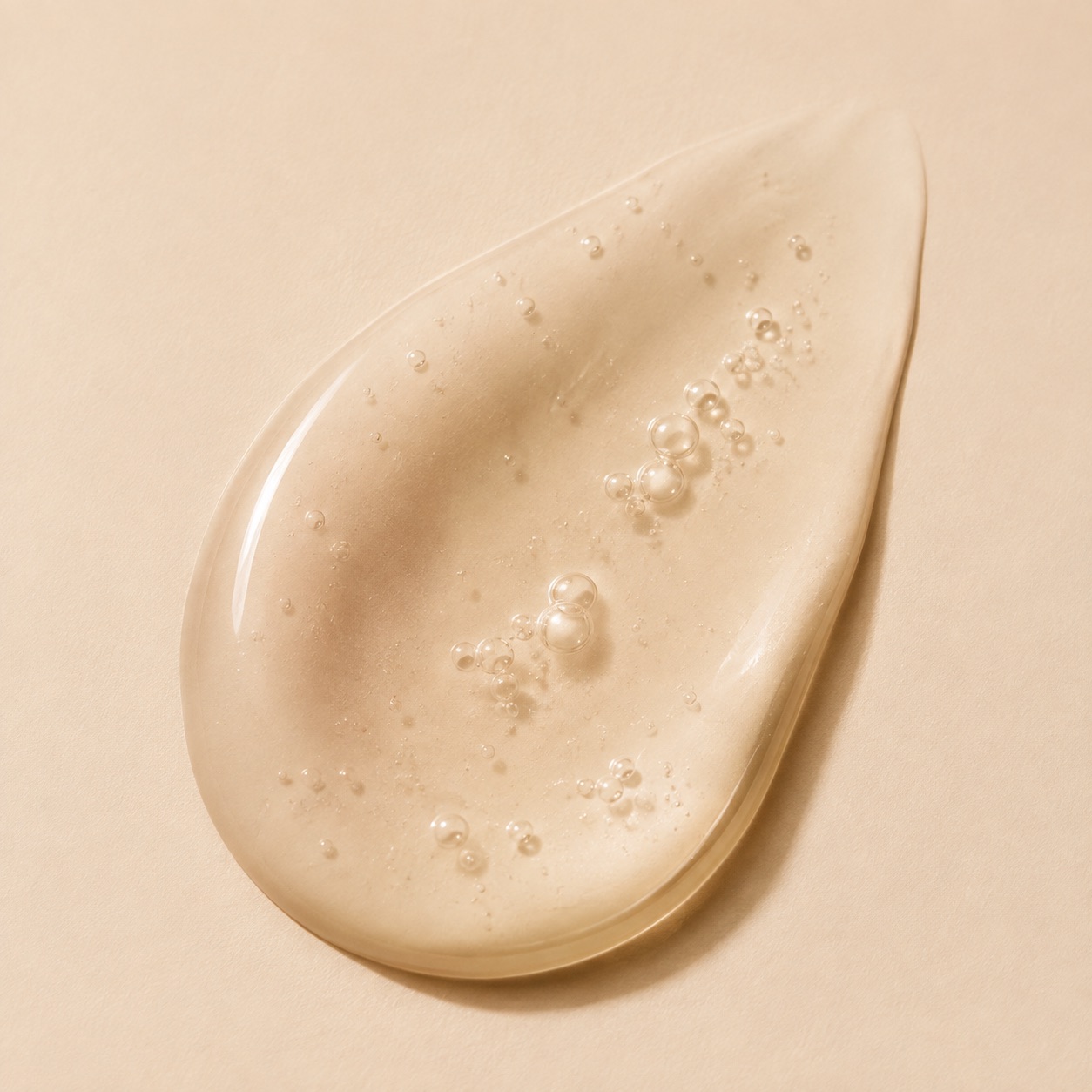 A smear of clear gel texture on champagne background