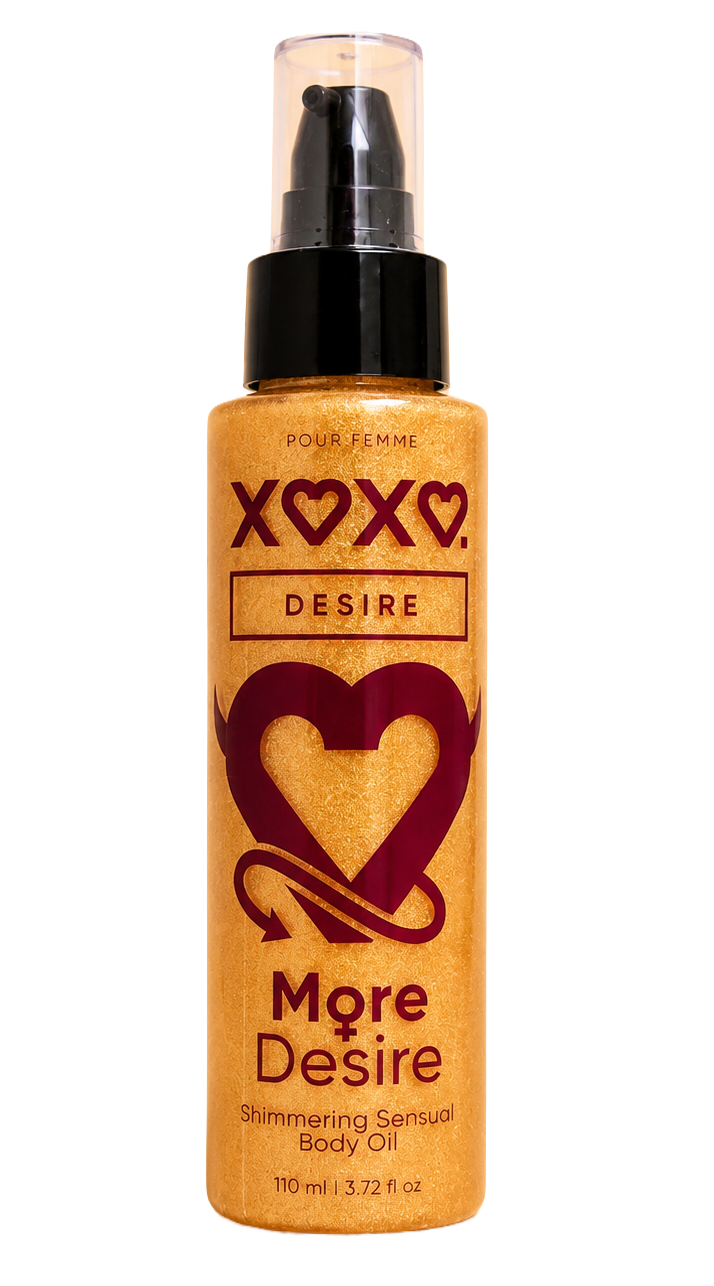 XOXO Desire shimmering body oil bottle